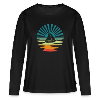 Retro Segeln Boot Segelboot Skipper Katamaran - Frauen Premium Bio Langarmshirt - Schwarz - Vorne - Julia (174cm)