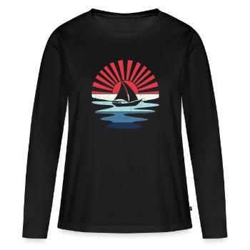Retro Segeln Boot Segelboot Skipper Katamaran - Frauen Premium Bio Langarmshirt - Schwarz - Vorne - Julia (174cm)