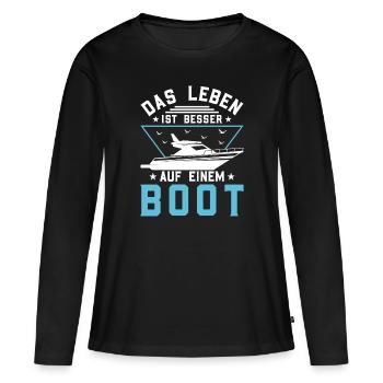 Das Leben ist besser auf einem Boot - Skipper - Frauen Premium Bio Langarmshirt - Schwarz - Vorne - Julia (174cm)