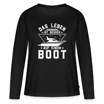 Das Leben ist besser auf einem Boot - Skipper - Frauen Premium Bio Langarmshirt - Schwarz - Vorne - Julia (174cm)