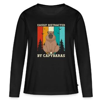 Retro Easily Distracted by Capybaras Capybara - Women's Premium Organic Long Sleeve Shirt - black - Front - Julia (174cm)