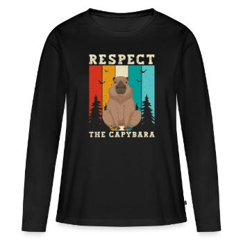 Retro Respect the Capybara - Capybara Fans - Frauen Premium Bio Langarmshirt - Schwarz - Vorne - Julia (174cm)