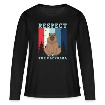 Retro Respect the Capybara - Capybara Fans - Frauen Premium Bio Langarmshirt - Schwarz - Vorne - Julia (174cm)