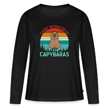 Retro Easily Distracted by Capybaras Capybara - Women's Premium Organic Long Sleeve Shirt - black - Front - Julia (174cm)