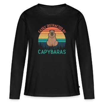 Retro Easily Distracted by Capybaras Capybara - Women's Premium Organic Long Sleeve Shirt - black - Front - Julia (174cm)