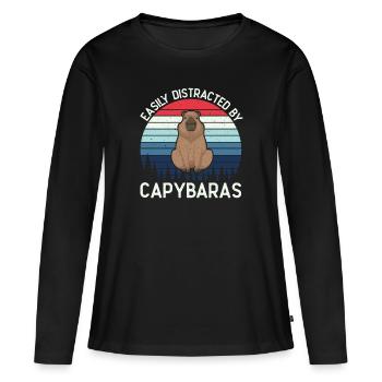Retro Easily Distracted by Capybaras Capybara - Women's Premium Organic Long Sleeve Shirt - black - Front - Julia (174cm)