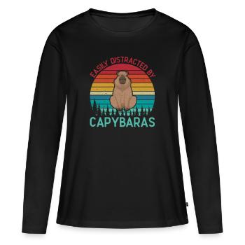 Retro Easily Distracted by Capybaras Capybara - Women's Premium Organic Long Sleeve Shirt - black - Front - Julia (174cm)