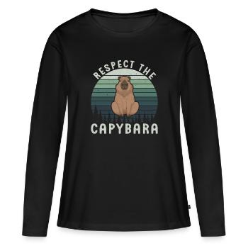 Retro Respect the Capybara - Capybara Fans - Frauen Premium Bio Langarmshirt - Schwarz - Vorne - Julia (174cm)