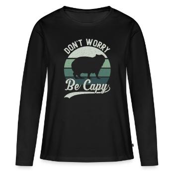 Retro Don't Worry Be Capy - Capybaras Capybara - Women's Premium Organic Long Sleeve Shirt - black - Front - Julia (174cm)