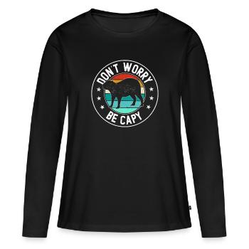Retro Don't Worry Be Capy - Capybaras Capybara - Women's Premium Organic Long Sleeve Shirt - black - Front - Julia (174cm)