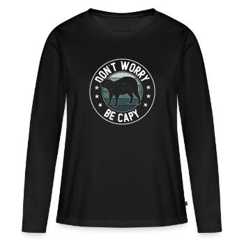 Retro Don't Worry Be Capy - Capybaras Capybara - Women's Premium Organic Long Sleeve Shirt - black - Front - Julia (174cm)