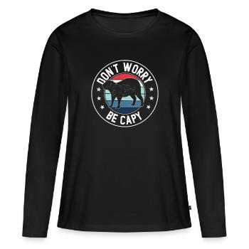 Retro Don't Worry Be Capy - Capybaras Capybara - Women's Premium Organic Long Sleeve Shirt - black - Front - Julia (174cm)