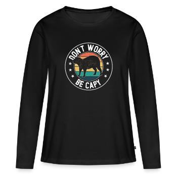 Retro Don't Worry Be Capy - Capybaras Capybara - Women's Premium Organic Long Sleeve Shirt - black - Front - Julia (174cm)