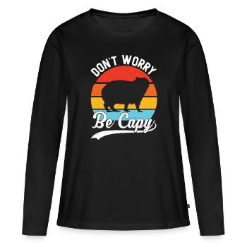 Retro Don't Worry Be Capy - Capybaras Capybara - Women's Premium Organic Long Sleeve Shirt - black - Front - Julia (174cm)