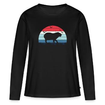 Rétro Capybara Silhoutte - Capybaras - T-shirt manches longues Premium bio Femme - noir - Devant - Julia (174cm)