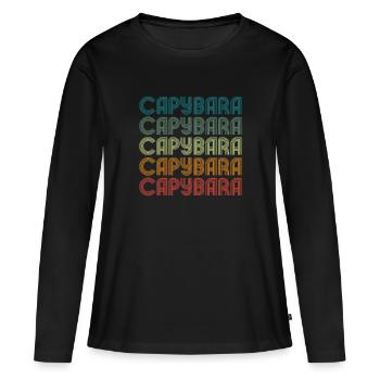 Retro Capybara Text Design - Capybaras - Frauen Premium Bio Langarmshirt - Schwarz - Vorne - Julia (174cm)