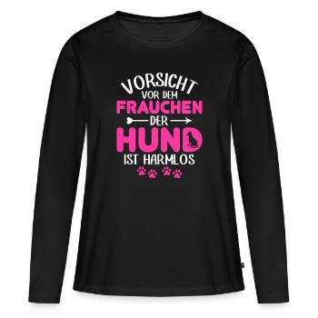 Vorsicht Vor Dem Frauchen Der Hund Ist Harmlos - Frauen Premium Bio Langarmshirt - Schwarz - Vorne - Julia (174cm)