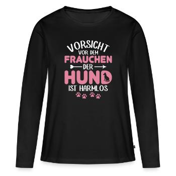 Vorsicht Vor Dem Frauchen Der Hund Ist Harmlos - Frauen Premium Bio Langarmshirt - Schwarz - Vorne - Julia (174cm)