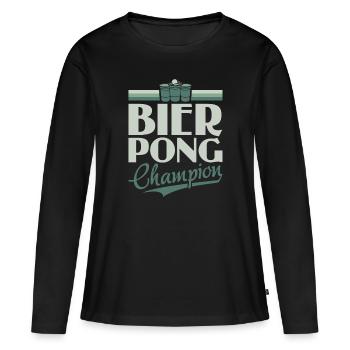 Bier Pong Champion - Bierpong Saufen Bier Pong - Frauen Premium Bio Langarmshirt - Schwarz - Vorne - Julia (174cm)