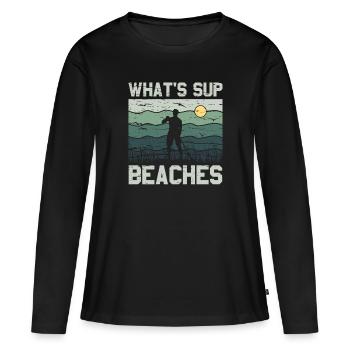 What's SUP Beaches - SUP Stehpaddel Stand Up - Frauen Premium Bio Langarmshirt - Schwarz - Vorne - Julia (174cm)