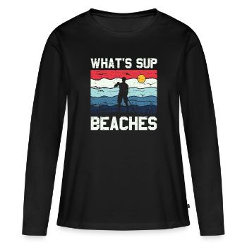 What's SUP Beaches - SUP Stehpaddel Stand Up - Frauen Premium Bio Langarmshirt - Schwarz - Vorne - Julia (174cm)