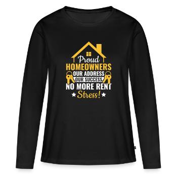 Fiers propriétaires Plus de stress de loyer - Propriété - T-shirt manches longues Premium bio Femme - noir - Devant - Julia (174cm)