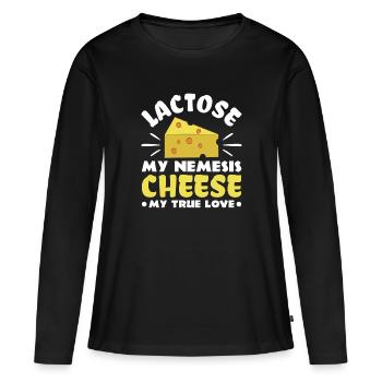 Lactose: My Nemesis, Cheese, My Love - - Women's Premium Organic Long Sleeve Shirt - black - Front - Julia (174cm)