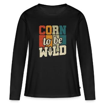 Retro Corn To Be Wild - Corn Farmer Farmer - Women's Premium Organic Long Sleeve Shirt - black - Front - Julia (174cm)