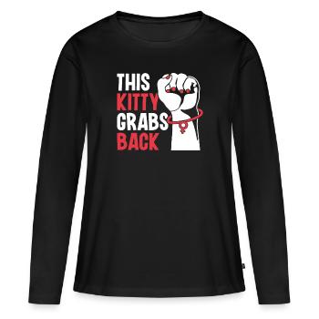 This Kitty Grabs Back - Feminism Activism - Women's Premium Organic Long Sleeve Shirt - black - Front - Julia (174cm)