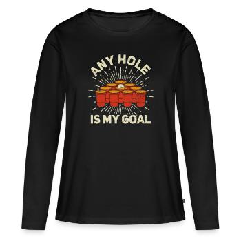 N’importe quel trou est mon objectif - Bierpong Saufen Bier Pong - T-shirt manches longues Premium bio Femme - noir - Devant - Julia (174cm)