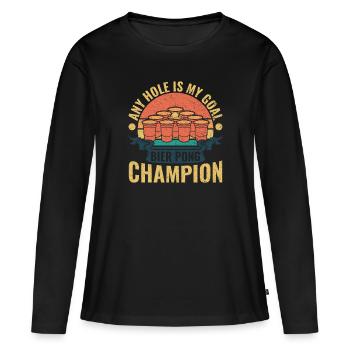 N’importe quel trou est mon objectif - Bierpong Saufen Bier Pong - T-shirt manches longues Premium bio Femme - noir - Devant - Julia (174cm)