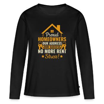 Fiers propriétaires Plus de stress de loyer - Propriété - T-shirt manches longues Premium bio Femme - noir - Devant - Julia (174cm)