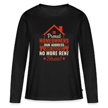 Fiers propriétaires Plus de stress de loyer - Propriété - T-shirt manches longues Premium bio Femme - noir - Devant - Julia (174cm)
