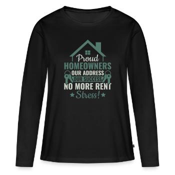 Fiers propriétaires Plus de stress de loyer - Propriété - T-shirt manches longues Premium bio Femme - noir - Devant - Julia (174cm)