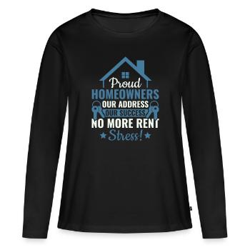Fiers propriétaires Plus de stress de loyer - Propriété - T-shirt manches longues Premium bio Femme - noir - Devant - Julia (174cm)