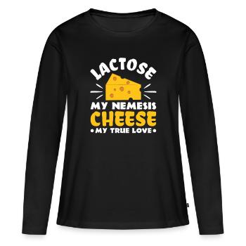 Lactose: My Nemesis, Cheese, My Love - - Women's Premium Organic Long Sleeve Shirt - black - Front - Julia (174cm)
