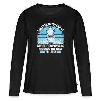 Laktose Intolerant Toiletten - Unverträglichkeit - Frauen Premium Bio Langarmshirt - Schwarz - Vorne - Julia (174cm)