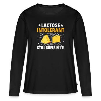 Lactose Intolerant - Still Cheesin' It - - Frauen Premium Bio Langarmshirt - Schwarz - Vorne - Julia (174cm)