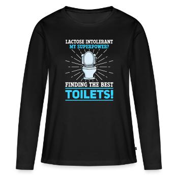 Laktose Intolerant Toiletten - Unverträglichkeit - Frauen Premium Bio Langarmshirt - Schwarz - Vorne - Julia (174cm)