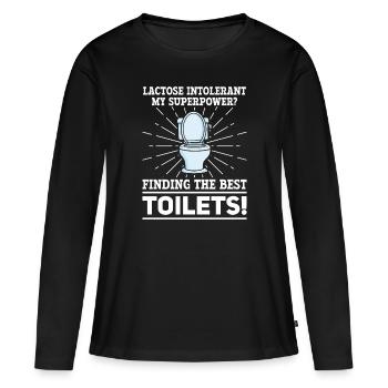 Laktose Intolerant Toiletten - Unverträglichkeit - Frauen Premium Bio Langarmshirt - Schwarz - Vorne - Julia (174cm)