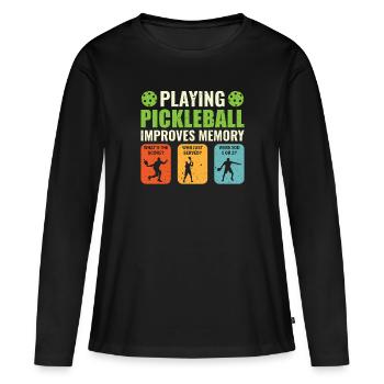 Pickleball Spielen Verbessert Memory Dink Player - Frauen Premium Bio Langarmshirt - Schwarz - Vorne - Julia (174cm)