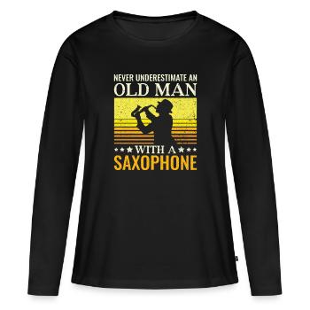 Unterschätze Niemals einen alten Mann Saxophon - - Frauen Premium Bio Langarmshirt - Schwarz - Vorne - Julia (174cm)