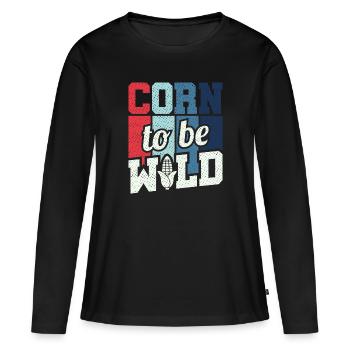 Retro Corn To Be Wild - Corn Farmer Farmer - Women's Premium Organic Long Sleeve Shirt - black - Front - Julia (174cm)