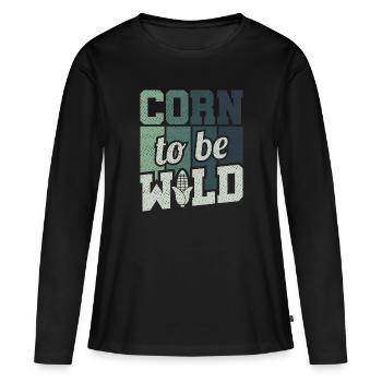 Retro Corn To Be Wild - Corn Farmer Farmer - Women's Premium Organic Long Sleeve Shirt - black - Front - Julia (174cm)