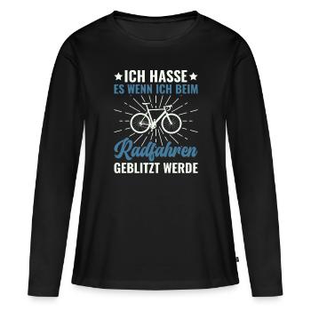 Ich hasse es beim Radfahren geblitzt zu werden - - Frauen Premium Bio Langarmshirt - Schwarz - Vorne - Julia (174cm)