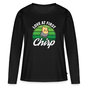 Love at first Chirp - Nymphensittich - Frauen Premium Bio Langarmshirt - Schwarz - Vorne - Julia (174cm)