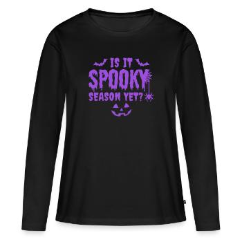 Est-ce déjà la saison effrayante? - Citrouille d’Halloween - T-shirt manches longues Premium bio Femme - noir - Devant - Julia (174cm)