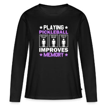 Pickleball Spielen Verbessert Memory Dink Player - Frauen Premium Bio Langarmshirt - Schwarz - Vorne - Julia (174cm)