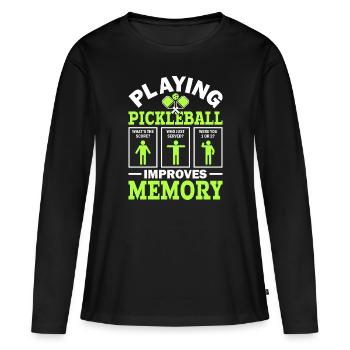 Pickleball Spielen Verbessert Memory Dink Player - Frauen Premium Bio Langarmshirt - Schwarz - Vorne - Julia (174cm)