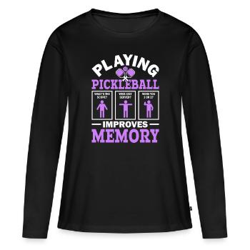 Pickleball Spielen Verbessert Memory Dink Player - Frauen Premium Bio Langarmshirt - Schwarz - Vorne - Julia (174cm)